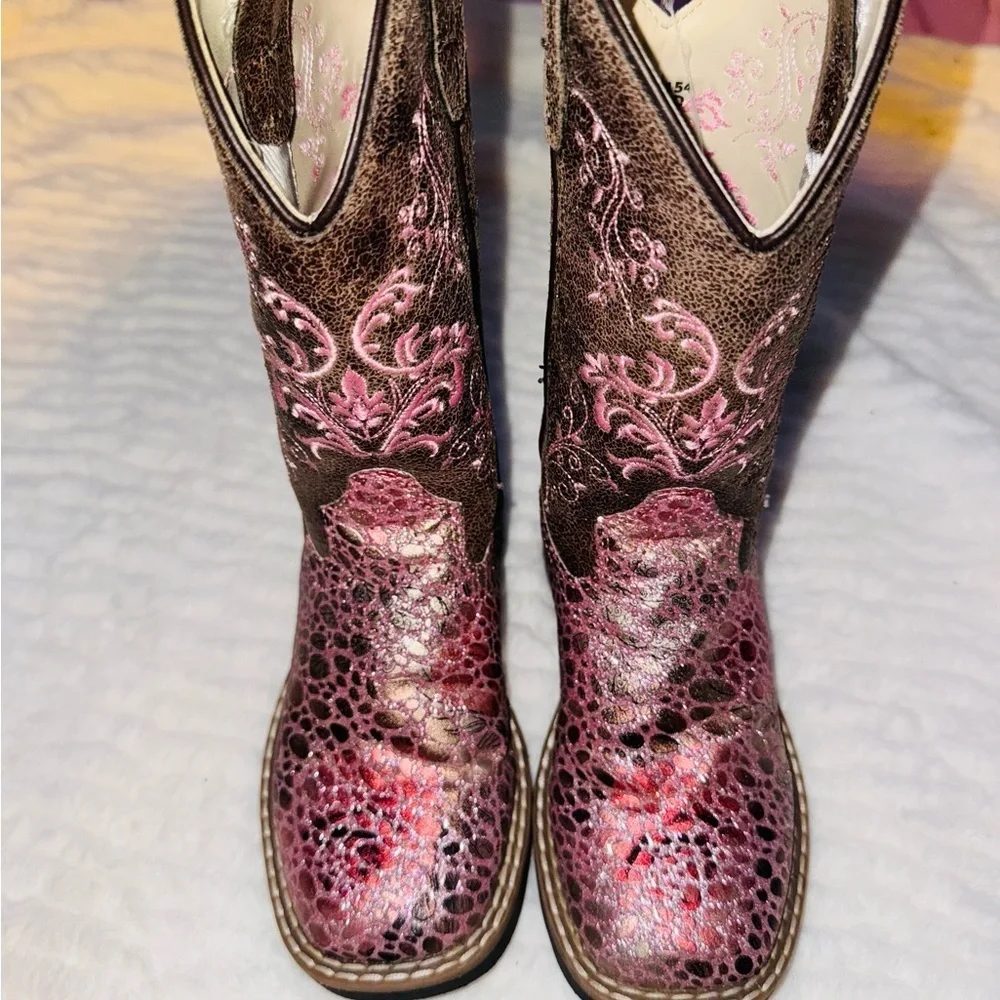 Kids Western Cowboy Boots - Pink and Brown